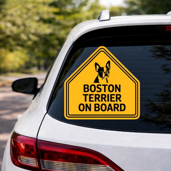 Boston Terrier On Board Sticker, Dog Car Decal, Cute Dog Warning Sign, Pet Safety Sticker, Waterproof Outdoor Vinyl, Dog Lover Gift