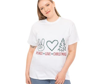 Peace Love Christmas Shirt, Cute Holiday Graphic Tee, Festive Christmas Tree and Peace Sign Design, Retro Xmas Gift Idea, Holiday T-shirt