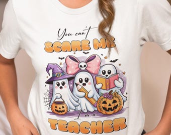 Scare Me I'm a Teacher Shirt, Cute Halloween Teacher Ghost Tee, Funny Teacher Fall Top, Spooky Teacher Pumpkin Shirt