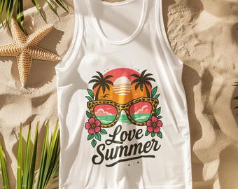 Summer Vibes Unisex Tank Top - Retro Tropical Sleeveless Shirt, Beach Vacation Muscle Tee
