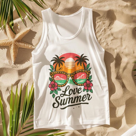 Summer Vibes Unisex Tank Top - Retro Tropical Sleeveless Shirt, Beach Vacation Muscle Tee