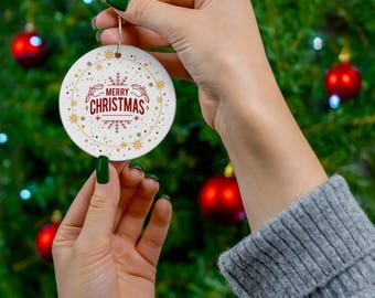 Ceramic Ornament, Merry Christmas Holiday Decoration for Christmas Tree, Festive Hanging Ornament, Tree Decor, Christmas Gift, Xmas Bauble,