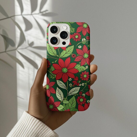 Red and Green Flowers Snap Cases, Tough & Clear Phone Cases, Slim Flexi Cases - Floral Design