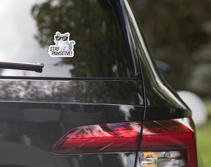 Stay Pawsitive Cat Sticker | Cute Bubble-Free Vinyl Sticker | Cat Lover Gift | Laptop & Water Bottle Decal