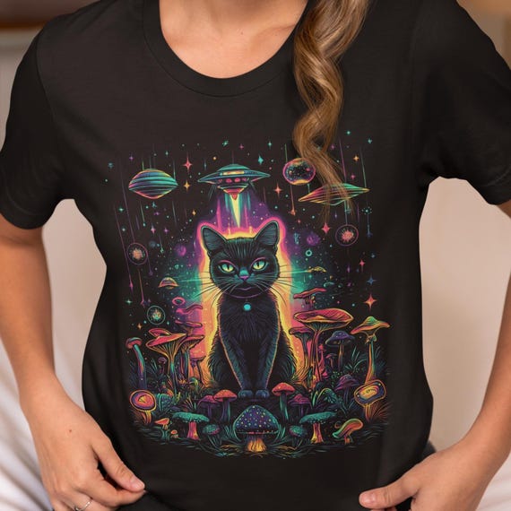 Galaxy Cat T-Shirt – Psychedelic Cosmic Cat Unisex Tee, Festival Shirt for Cat Lovers, Trippy Graphic Gift
