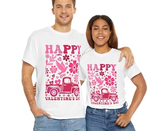 Vintage Valentine’s Day T-Shirt | Whimsical Flower Truck Tee | Unisex Romantic Gift Shirt for Her or Him