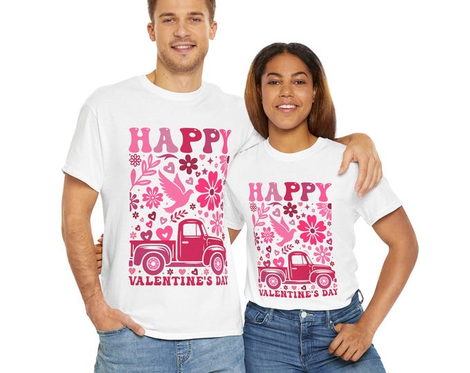 Vintage Valentine’s Day T-Shirt | Whimsical Flower Truck Tee | Unisex Romantic Gift Shirt for Her or Him
