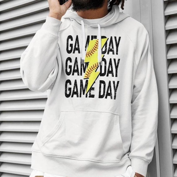 Game Day Softball Hoodie with Lightning Bolt, Unisex Softball Fan Sweatshirt for Players and Supporters