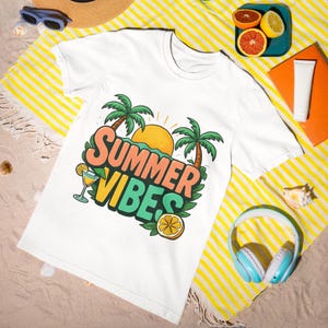 Summer Vibes T-Shirt | Retro Tropical Graphic Tee | Unisex Summer Shirt for Vacation & Beach Days