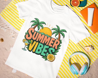 Summer Vibes T-Shirt | Retro Tropical Graphic Tee | Unisex Summer Shirt for Vacation & Beach Days