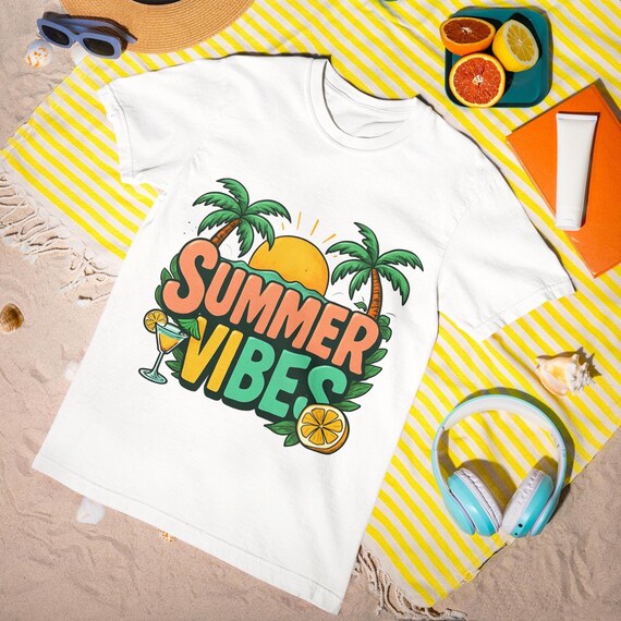 Summer Vibes T-Shirt - Retro Tropical Unisex Tee, Sunset Lemon Drink Graphic Shirt