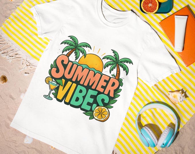 Summer Vibes T-Shirt | Retro Tropical Graphic Tee | Unisex Summer Shirt for Vacation & Beach Days