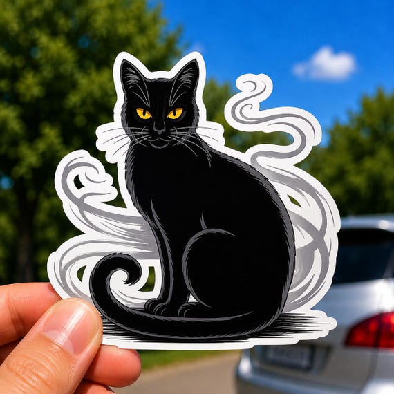 Black Cat Sticker, Witchy Cat Vinyl Decal, Spooky Halloween Cat Sticker, Gothic Cat Car Window Laptop Decal