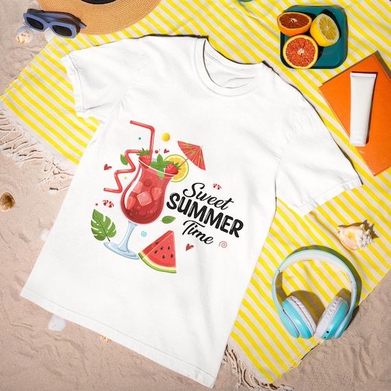 Sweet Summer Time T-Shirt - Watermelon & Strawberry Drink Tee, Fun Tropical Vacation Shirt