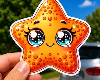 Pegatina de estrella de mar kawaii, calcomanía de vinilo impermeable troquelada para botella de agua, portátil, diario, pegatina de criatura marina del océano, regalo de playa para niños