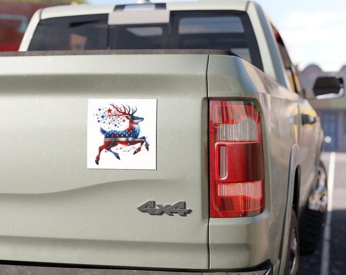 Patriotic Deer Car Magnet | American Flag Auto Accessory, USA Pride Red White Blue Decor