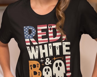 Red White and Boo Shirt, Patriotic Halloween Unisex Tee, Funny USA Spooky Top, Independence Day Retro Tee, Halloween Summer Shirt