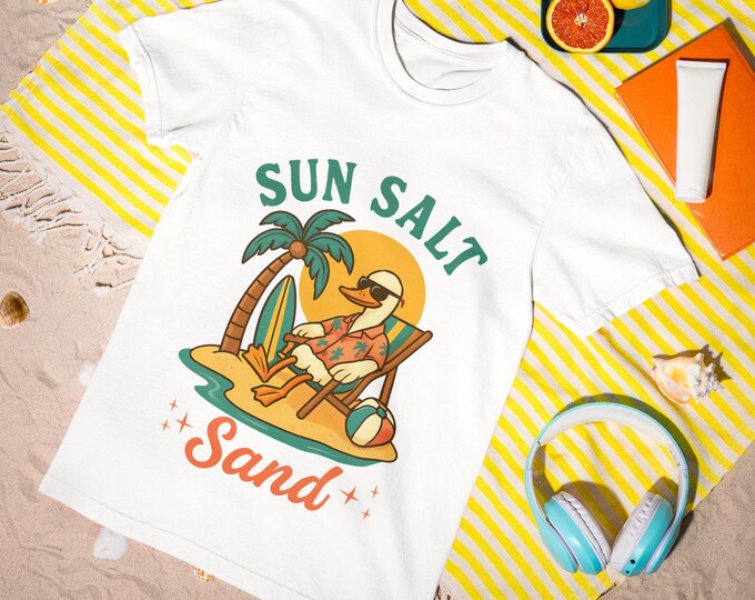 Sun Salt Sand T-Shirt - Funny Duck Beach Shirt, Tropical Vacation Tee, Summer Chill Graphic Unisex Top