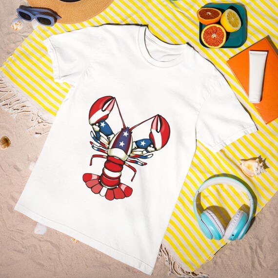 Patriotic Lobster Tee – Red White Blue Lobster Shirt, Unisex Heavy Cotton 4th of July Top, Seafood Lover Gift, USA BBQ Shirt