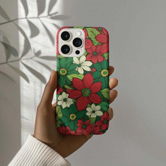 Floral Phone Cases - Red and Green Flowers - Tough, Clear, Slim Snap Cases, Flexi Cases, Phone Cases