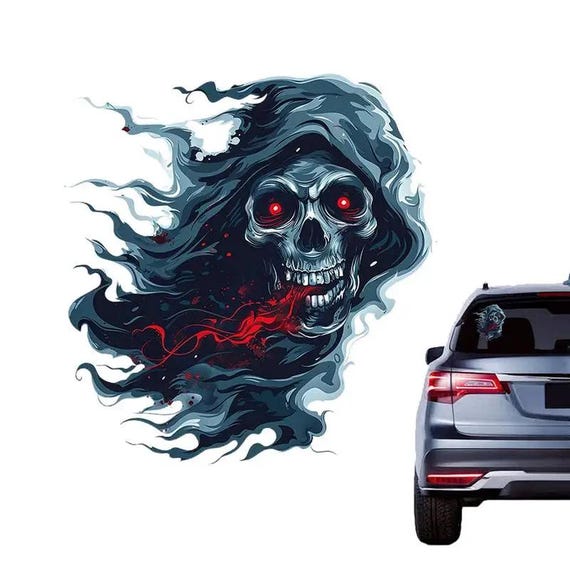 3D Skull Car Window Stickers – Stylish Halloween Skeleton Decals for Car Hood and Windows