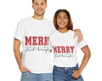 Merry and Bright Shirt – Cute Christmas Matching Outfit, Holiday Aesthetic Tee, Festive Winter Graphic Top