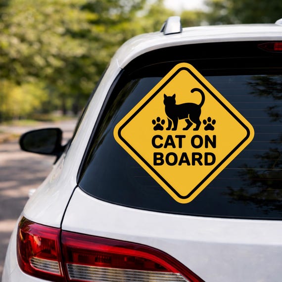 Cat On Board Sticker, Cat Car Decal, Pet Warning Sign, Cat Lover Gift, Waterproof Vinyl for Car Window
