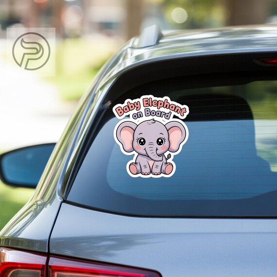 Baby Elephant On Board Car Sticker, Safari Animal Car Decal, Cute Elephant Window Sticker, Baby Safety Car Sign