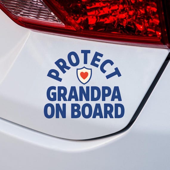 Protect Grandpa On Board Car Sticker, Grandpa Car Decal, Funny Grandpa Gift, Family Car Sticker, Grandfather Gift Idea, Outdoor Vinyl Decal