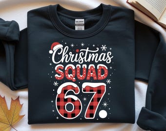 Christmas Squad 67 Sweatshirt | Matching Family Christmas Sweater | Plaid Buffalo Check Holiday Crew | Festive Winter Gift Top