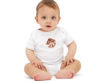 Adorable Monkey Baby Bodysuit – Infant One-Piece for Newborns & Toddlers, Cute Baby Shower Gift, Soft Unisex Outfit