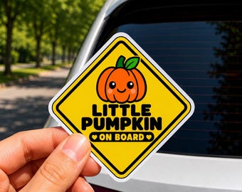 Autocollant découpé « Petite citrouille à bord » | Autocollant mignon citrouille d'Halloween pour voiture