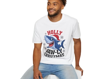 Funny Shark Christmas T-Shirt • Holly Jaw-ly Christmas Tee • Santa Hat Shark Gift • Cute Holiday Shirt for Shark Lovers
