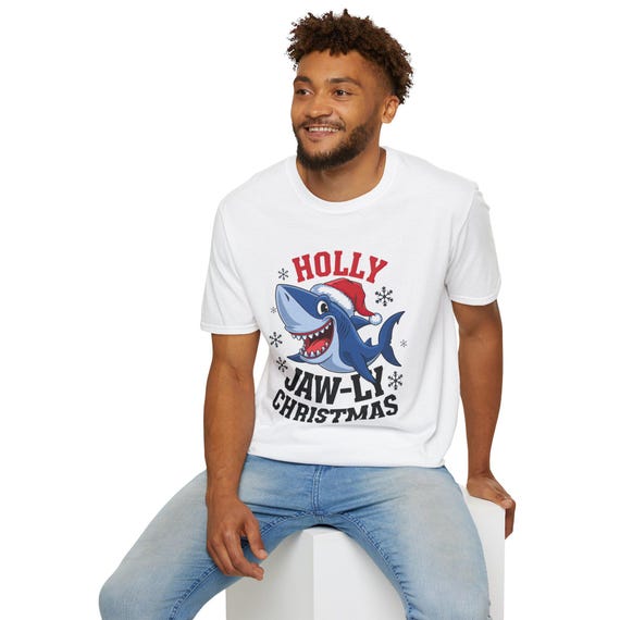 Funny Shark Christmas T-Shirt, Cute Holiday Shark Tee, Santa Shark Graphic Shirt, Unique Shark Lover Gift,Christmas Shirt for Men & Women