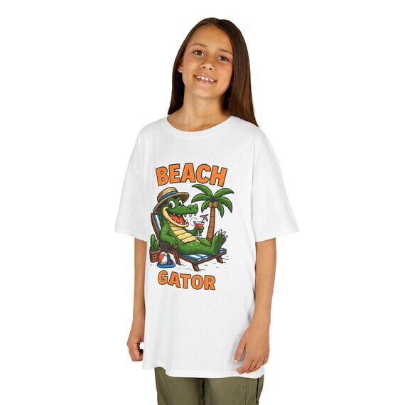 Beach Gator Kids T-Shirt | Funny Summer Alligator Shirt for Boys & Girls | Cute Vacation Graphic Tee