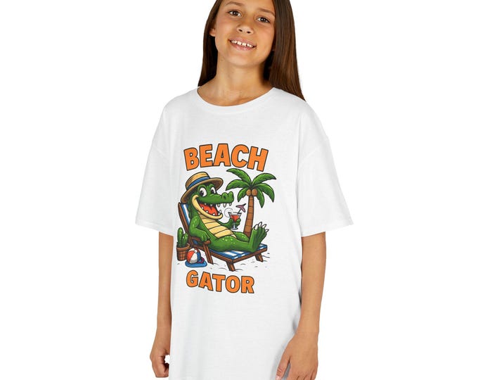 Beach Gator Kids T-Shirt | Funny Summer Alligator Shirt for Boys & Girls | Cute Vacation Graphic Tee