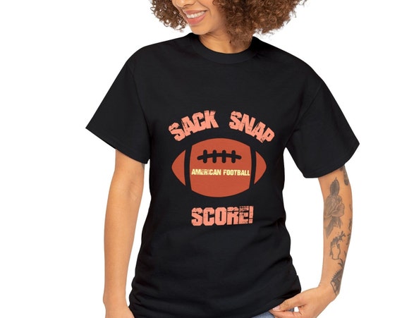 Game Day Essential: Vintage American Football T-Shirt - Embrace the Spirit with Sack, Snap, Score Design