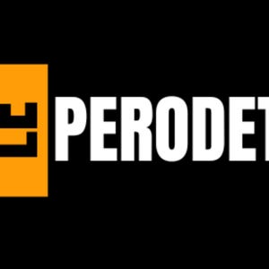 K&ouml;nnte beinhalten: Das Logo zeigt das Wort &bdquo;PERODET&ldquo; in fetten wei&szlig;en Buchstaben. Links befindet sich ein vertikales oranges Rechteck mit einem schwarzen stilisierten Burgsymbol und den Buchstaben &bdquo;LE&ldquo; in Schwarz. Der Hintergrund ist einfarbig schwarz.