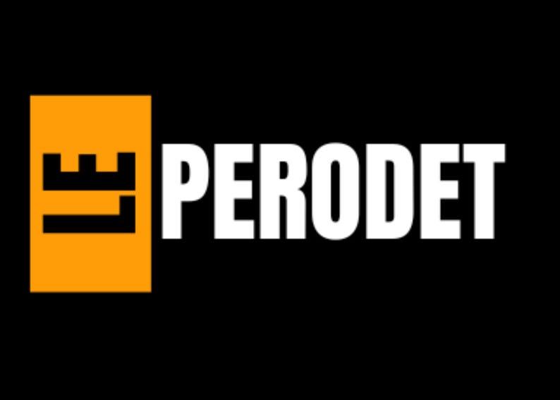 K&ouml;nnte beinhalten: Das Logo zeigt das Wort &bdquo;PERODET&ldquo; in fetten wei&szlig;en Buchstaben. Links befindet sich ein vertikales oranges Rechteck mit einem schwarzen stilisierten Burgsymbol und den Buchstaben &bdquo;LE&ldquo; in Schwarz. Der Hintergrund ist einfarbig schwarz.
