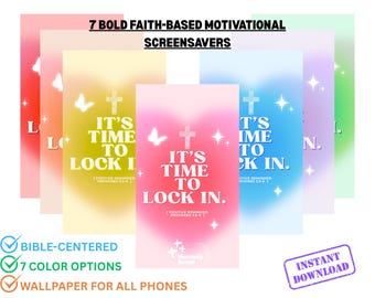 Christian Phone Wallpapers Bundle – 7 Phone Wallpapers with Bible Verses, Aesthetic Faith-Based Motivation, Digital Download