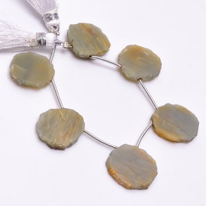 Natural Cats Eye Quartz Gemstone Beads Smooth Slice Shape Beads Natural Stone 13x14.5 To 14.5x17mm Wholesale Price Stone Making For Jewelry