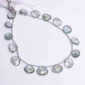 Natural Moss Aquamarine Faceted Heart Shape Beads Aquamarine Beads Size 9x10 11.5mm Moss Aquamarine For Jewelry Use Natural Stone Beads