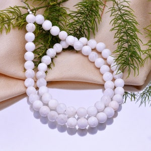 Best Quality 100% Natural White Scolecite Round Shape Smooth Beads Making For Jewelry 16 Inch Strand Beads Natural Stone Natural Beads image 2