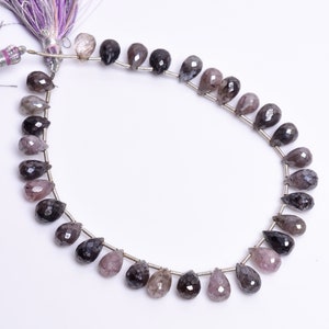 8" Inches Strand, Natural Moss Rutilated Quartz Faceted Drops Shape Beads Briolettes. 6x8.5 To 6.5x10 mm Making For Jewelry Natural Stone
