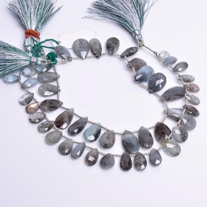 Natural Moss Aquamarine Faceted Pear Shape Beads Aquamarine Beads Size 8x14 To 10.5x18.5 mm Aquamarine  Moss Aquamarine For Jewelry Use