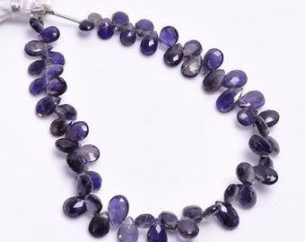 Good Quality 100% Natural Iolite Pear Shape Faceted Beads For Making Jewelry Transparency Stone 8" Inch Stone 64.5 Ct. 6X5 9X6 mm 8" Inch