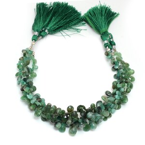 Faceted Pear Shape Emerald Beads: Green Gemstone Strand, 8 Inch