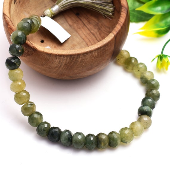 Natural Green Cats Eye Quartz Gemstone Strand Rondelle Shape