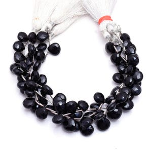 Natural Black Onyx Heart Shape Faceted Beads | 90 Ct | 7x4mm-9x6mm | 8-Inch Strand | Popular Choice for Gemstone Lovers Gift For Her
