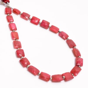Cuentas de rubí natural teñidas con forma de rectángulo facetado de tamaño 8x7 a 9x7 mm Cuentas de rubí natural Precio al por mayor Fabricación de cuentas para joyería Regalo para niñas